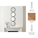 Wall Mirror - Black Wood Glass Modern Four Circles, 48 in.