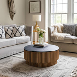 Coffee Table | 34" Round Black Top | Brown Mango Wood