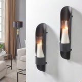 Wall Mount Hugging Metal Candle Sconces with Glass Inserts