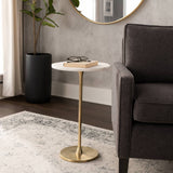 End Table - Gold/White Marble Top Metal Round Base, 24 in.