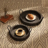 Round Mango Wood Black Serving Tray- 15x15x4.5"
