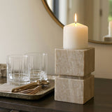 Candle Holder - Ivory Marble Stacked Cubes Pillar, 6 in.