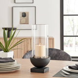 Modern Black Metal Bold Pedestal Glass Pillar Candle Holder