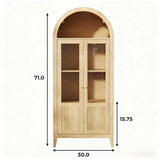 30" Natural Arched Accent Cabinet With Two Glass Panel Doors