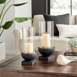 Modern Black Metal Bold Pedestal Glass Pillar Candle Holder