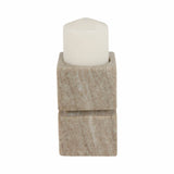Candle Holder - Ivory Marble Stacked Cubes Pillar, 6 in.
