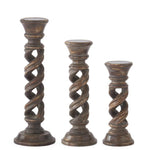 Set of 3 Dark Brown Gray Washed Twisted Wood Candle