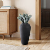 Black 16 in. Terracotta Round Ribbed Floor Vase