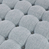 32" Light Blue Skirted Button Tufted Round Ottoman