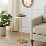 End Table - Gold/White Marble Top Metal Round Base, 24 in.
