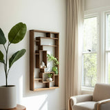 Wood Geometric Multi-Tier Wall Shelf - Brown, 39 in.