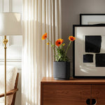 Black 8 in. Ceramic Novelty Modern Oval Ridged Vase