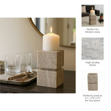 Candle Holder - Ivory Marble Stacked Cubes Pillar, 6 in.