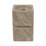 Candle Holder - Ivory Marble Stacked Cubes Pillar, 6 in.