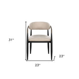 Beige And Black Upholstered Fabric Open Back Dining Arm Chairs