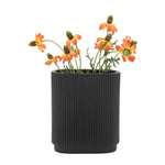 Black 8 in. Ceramic Novelty Modern Oval Ridged Vase