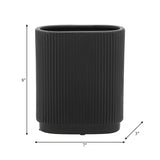 Black 8 in. Ceramic Novelty Modern Oval Ridged Vase