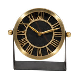 Gold/Black 6 in. Metal Round Modern Solid Table Clock