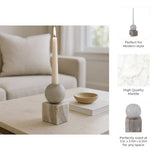 Taper Holder - Beige/White Marble Ball on Cube, 7 in.