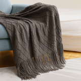 Grey Rhombus Diamond Knit 50x60 Inch Throw Blanket
