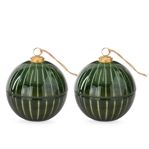 Assorted 6 Inch Green Etched Glass Filled Ornament Candles (2 Scents)