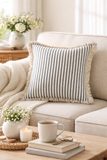 Navy Blue Coastal Striped Cotton Blend 18" Throw Pillow