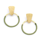 Kaia Gold Hoop Earrings - Olive Green Thread Wrapped20