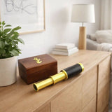 Small Brass Nautical Telescope with Pull-Out Wooden Box