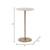 End Table - Gold/White Marble Top Metal Round Base, 24 in.