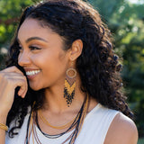 Sachi Beaded Safari Earrings - Open Circle with Bead Fringe