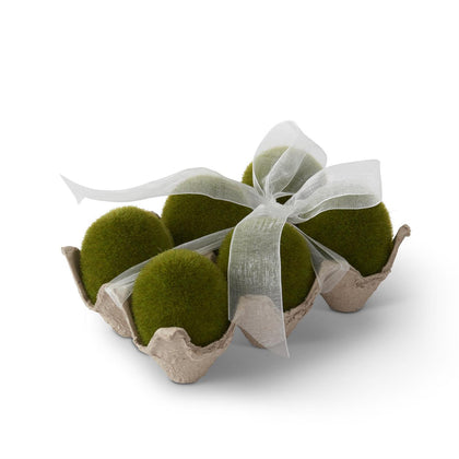 2.75 Inch 6 Fixed Mossy Eggs in Carton w/White Ribbon