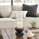 Modern Black Metal Bold Pedestal Glass Pillar Candle Holder