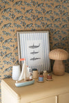 Whales on Stripes Framed Antique Art