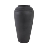 Black 16 in. Terracotta Round Ribbed Floor Vase