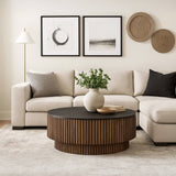 Coffee Table | 34" Round Black Top | Brown Mango Wood
