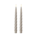 Set of 2 9.75 Inch Taupe Spiral LED Taper Candles w/Timer