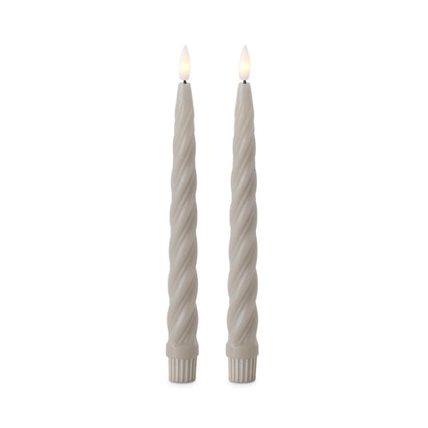 Set of 2 9.75 Inch Taupe Spiral LED Taper Candles w/Timer