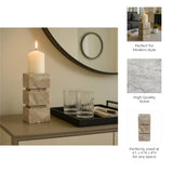 Candle Holder - Ivory Marble Stacked Cubes Pillar, 8 in.