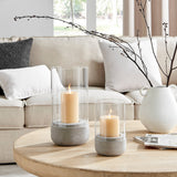 Modern Cool Gray Cement Base Glass Pillar Candle Holder