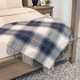 Navy Classic Plaid Tassel Trim 50x60 Inch Throw Blanket