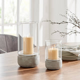 Modern Cool Gray Cement Base Glass Pillar Candle Holder