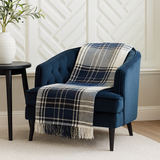 Navy Classic Plaid Tassel Trim 50x60 Inch Throw Blanket