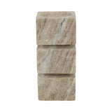 Candle Holder - Ivory Marble Stacked Cubes Pillar, 8 in.