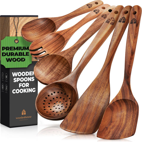 6 pcs Wooden Spoons for Cooking, Wooden Cooking Utensils