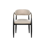 Beige And Black Upholstered Fabric Open Back Dining Arm Chairs