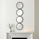 Wall Mirror - Black Wood Glass Modern Four Circles, 48 in.