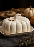 Becki Owens Beige Glazed Ceramic Gourd Butter Dish