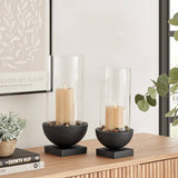 Modern Black Metal Bold Pedestal Glass Pillar Candle Holder
