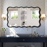 Solid Wood Wavy Rectangle Mirror for Home Decor