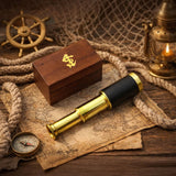 Small Brass Nautical Telescope with Pull-Out Wooden Box